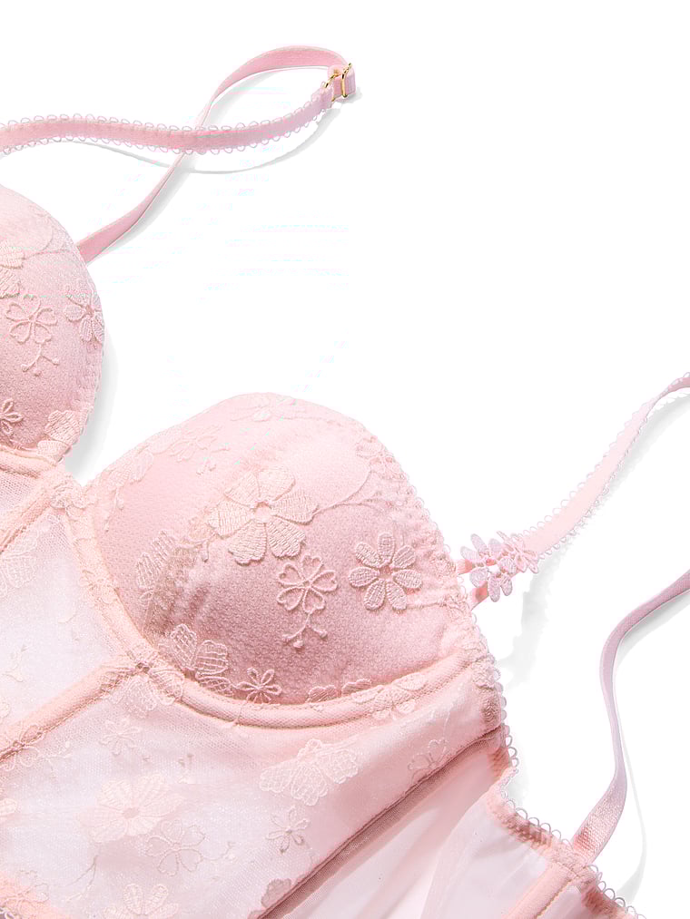 Victoria's Secret, Dream Angels Blossom Embroidery Plunge Corset Top, Pink Blossoms, detail, 4 of 4