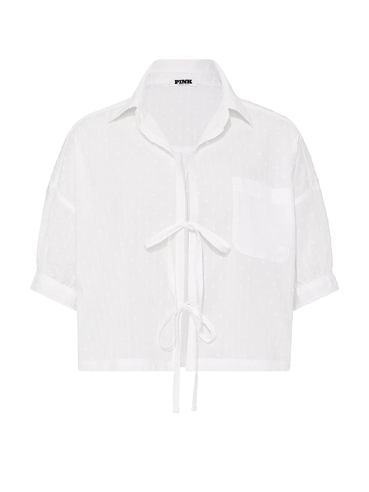 PINK Coastal Cutie Tie-Front Sleepshirt, White, offModelFront, 3 of 3