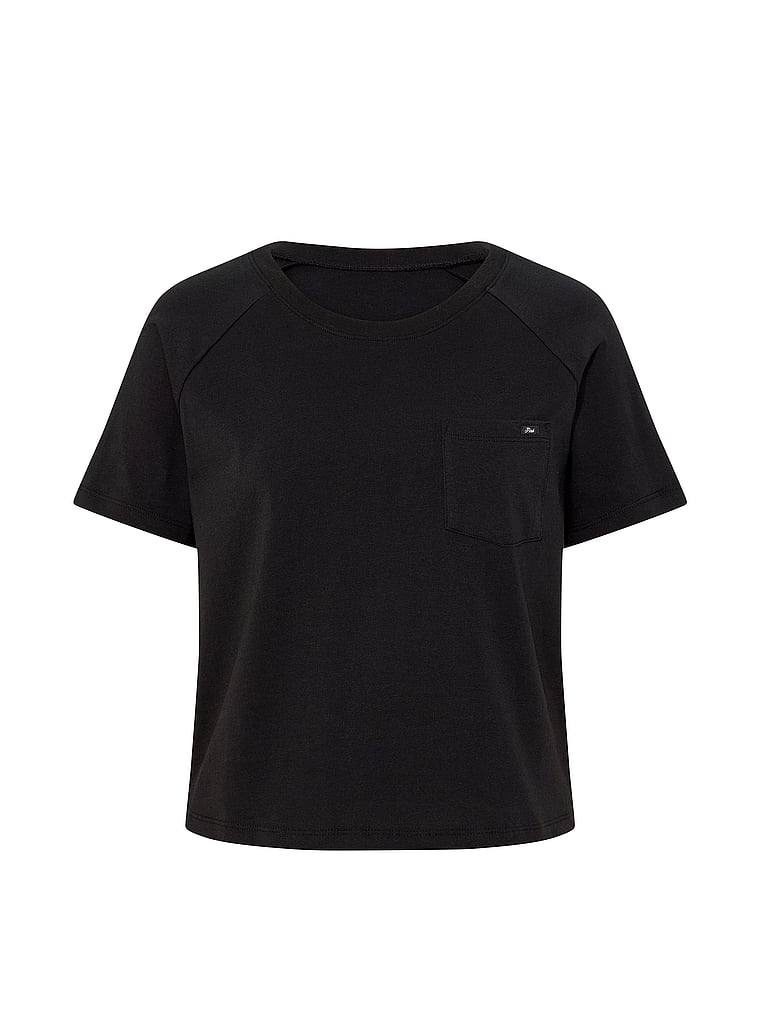 PINK Cotton Raglan Sleep Tee, Black, offModelFront, 3 of 3