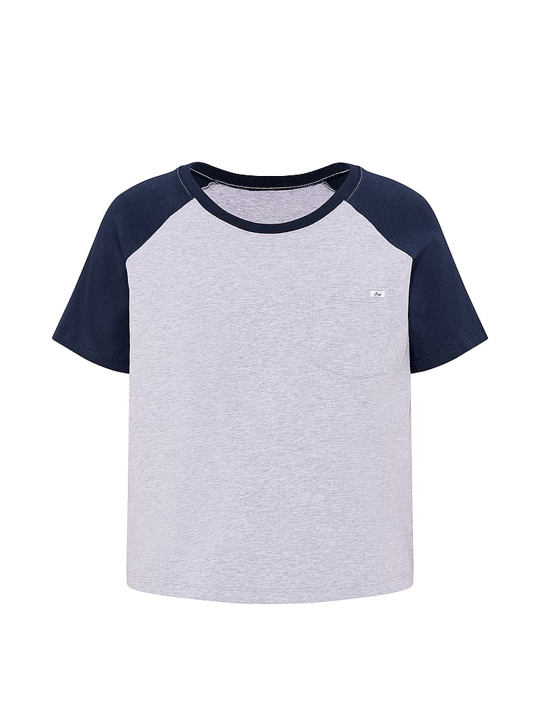 PINK Cotton Raglan Sleep Tee, Medium Heather Grey & Noir Navy, offModelFront, 3 of 3