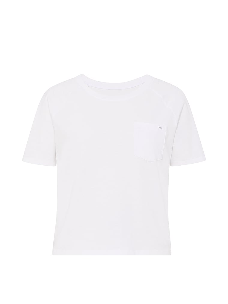 PINK Cotton Raglan Sleep Tee, White, offModelFront, 3 of 3