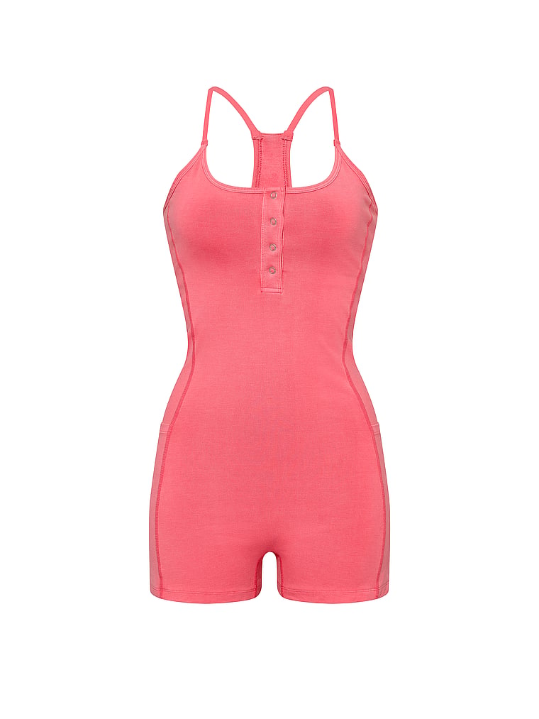 PINK All-Day Cotton™ Henley Onesie, Vivid Pink Wash, offModelFront, 3 of 3