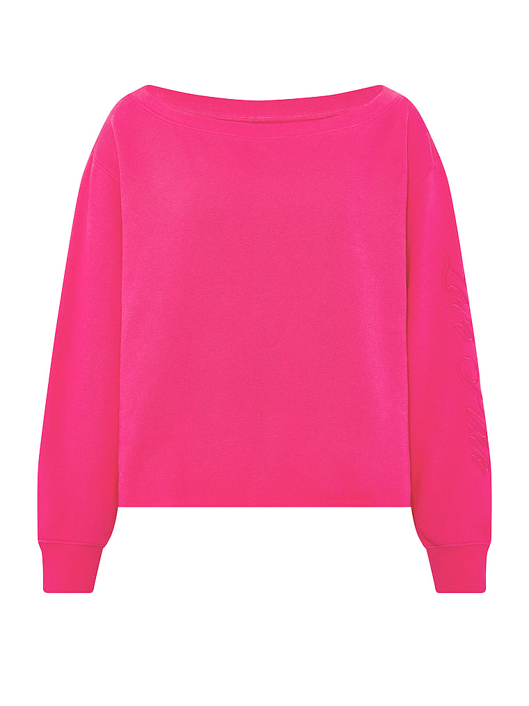 PINK Campus Fleece™ Rib Off-The-Shoulder Sweatshirt, Hot Stuff, offModelFront, 3 of 3