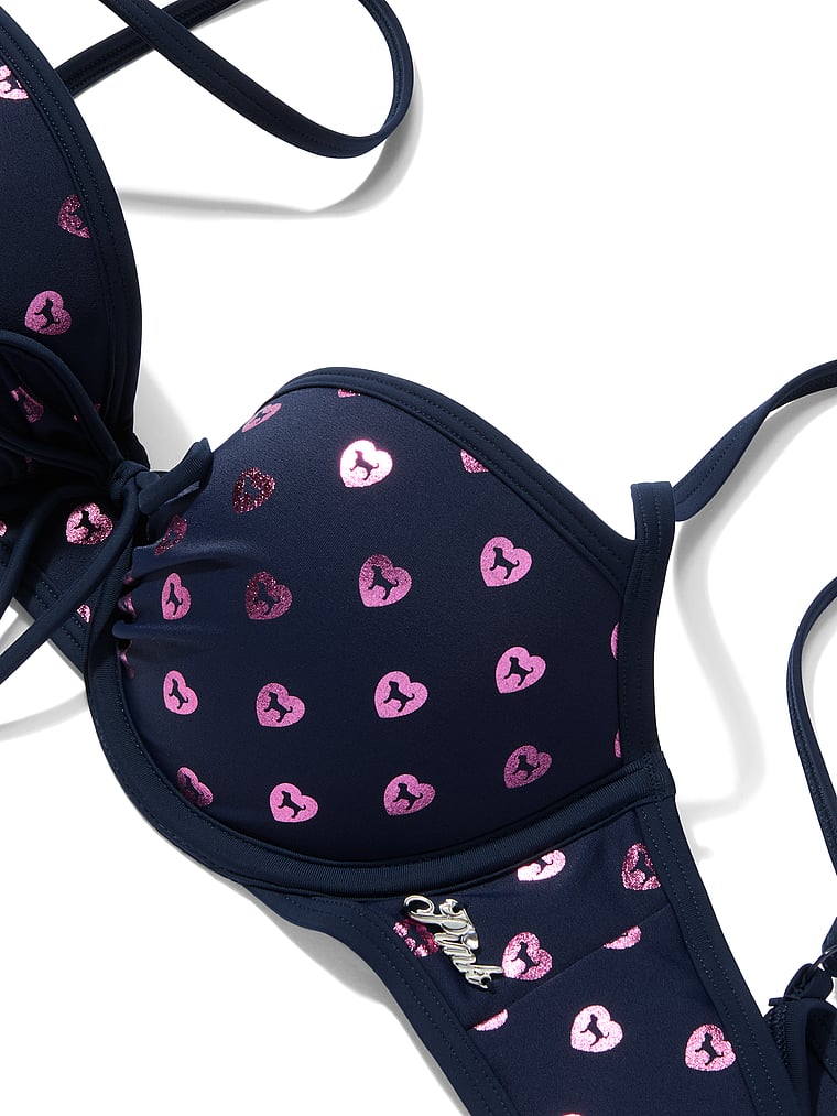 PINK SWIM Scrunched Push-Up Bikini Top, Navy Noir, detail, 5 of 5