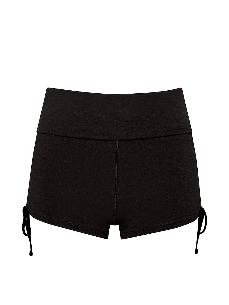 PINK All-Day Cotton™ Foldover Ruched Micro Shorts, Pure Black, offModelFront, 3 of 3