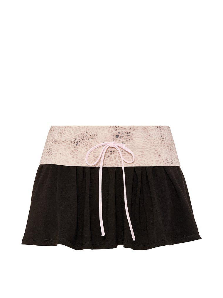 PINK All-Day Cotton™ Foldover Flirty Mini Skort, Pure Black & Natural Leopard, offModelFront, 3 of 3