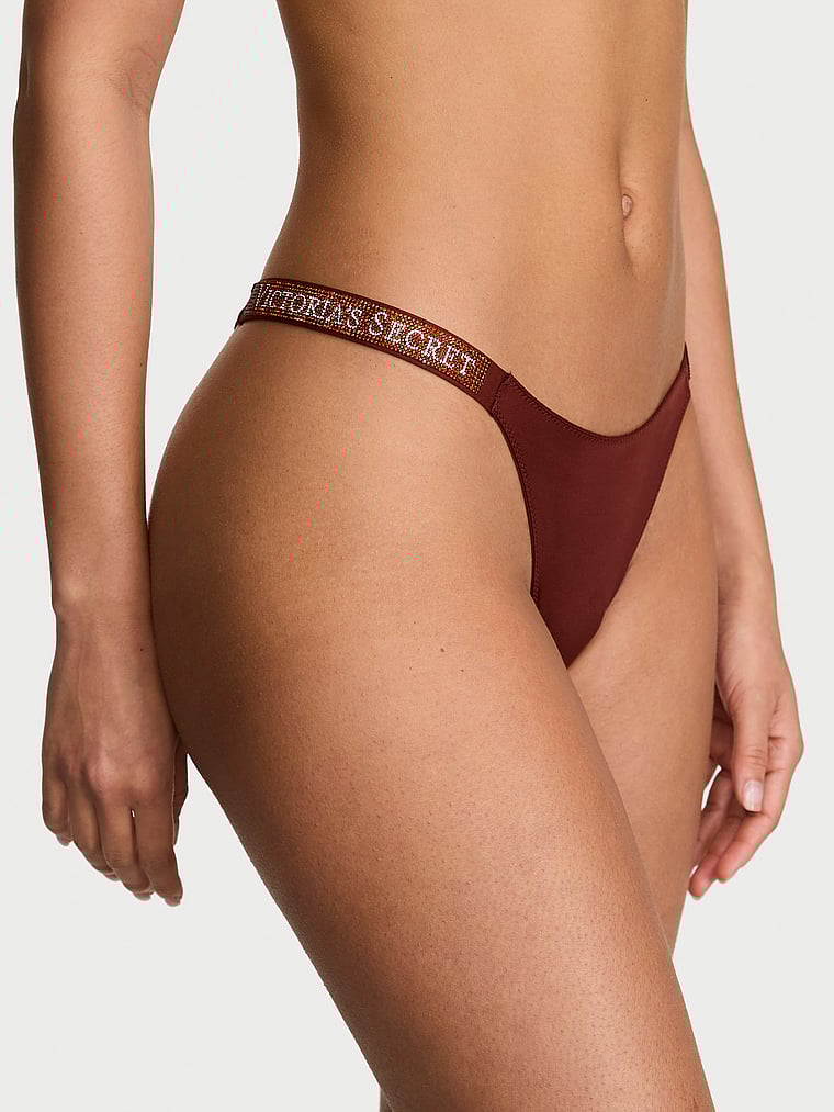 Victoria's Secret, Very Sexy Double Shine Strap Smooth Thong Panty, Dark Chili, onModelFront, 1 of 4 Nisaa is 5'9" and wears Small