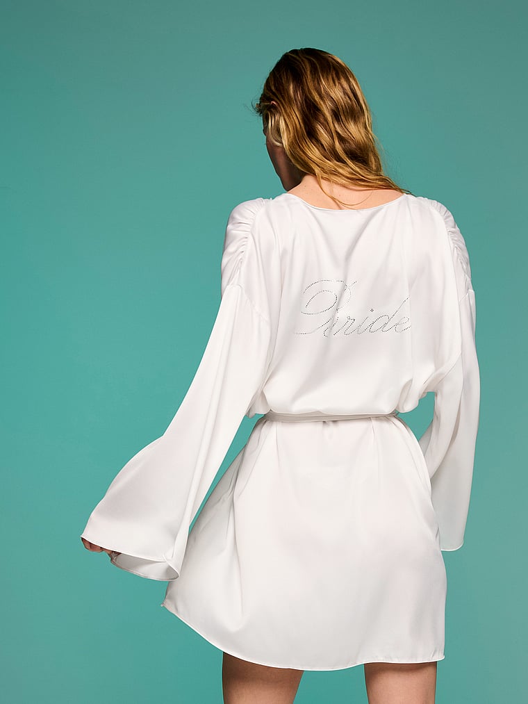 Victoria's Secret, Victoria's Secret Satin Short Robe, onModelSide, 3 of 5