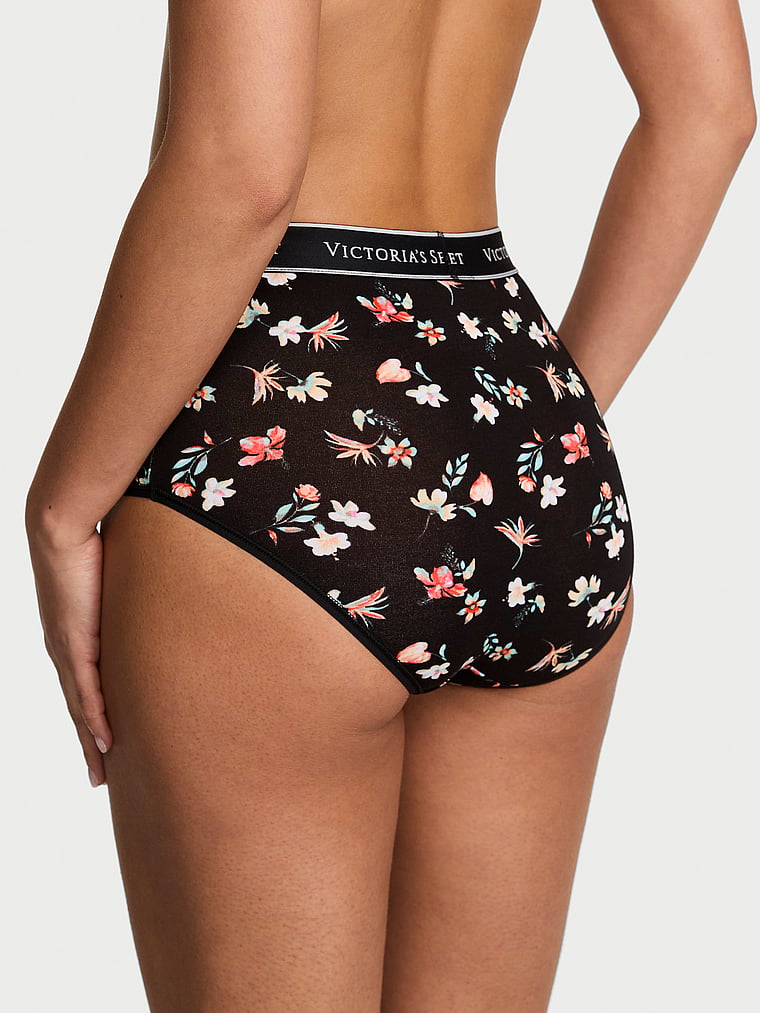 Victoria's Secret, Cotton Logo Cotton Shine Patch Velvet Modern Brief Panty, Black Floral, onModelBack, 2 of 3 Nisaa is 5'9" or 175cm and wears Small