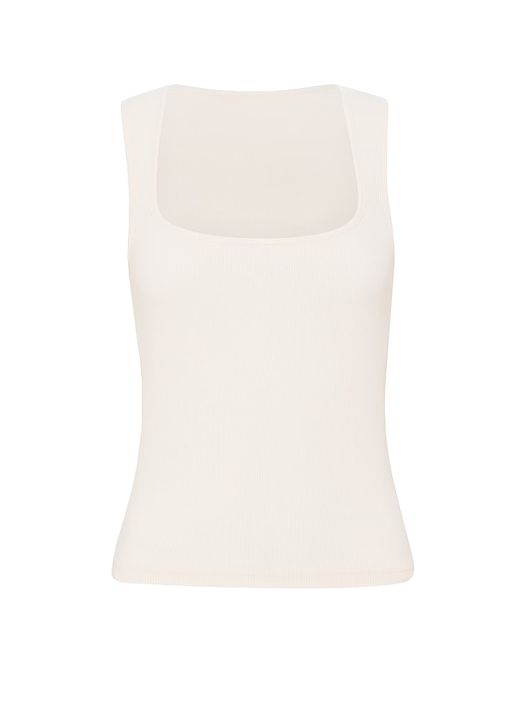 PINK All-Day Soft Rib Square-Neck Tank Top, offModelFront, 3 of 3