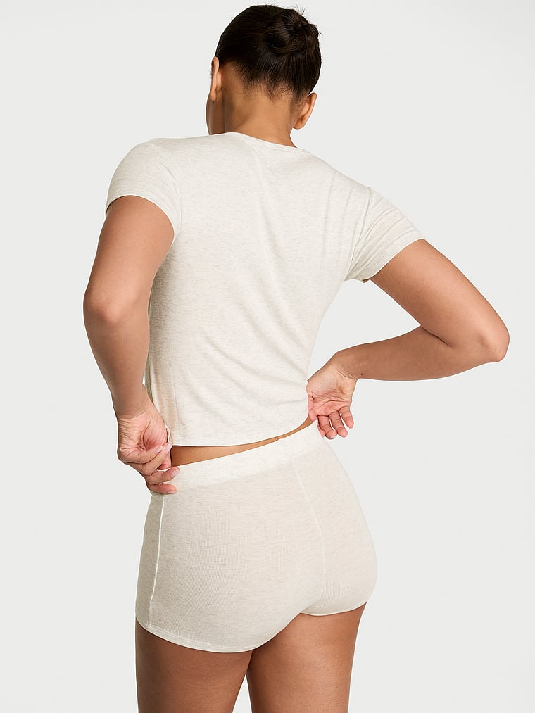 Victoria's Secret, Victoria's Secret SoSoft™ Modal Ribbed Tee & Shortie Set, Heather Snow, onModelBack, 2 of 4 Nisaa is 5'9" and wears S/Regular