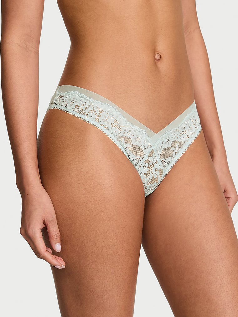 Victoria's Secret, Dream Angels Lace-Trim Brazilian Panty, Blue Bliss, onModelFront, 1 of 2 Nisaa is 5'9" and wears Small