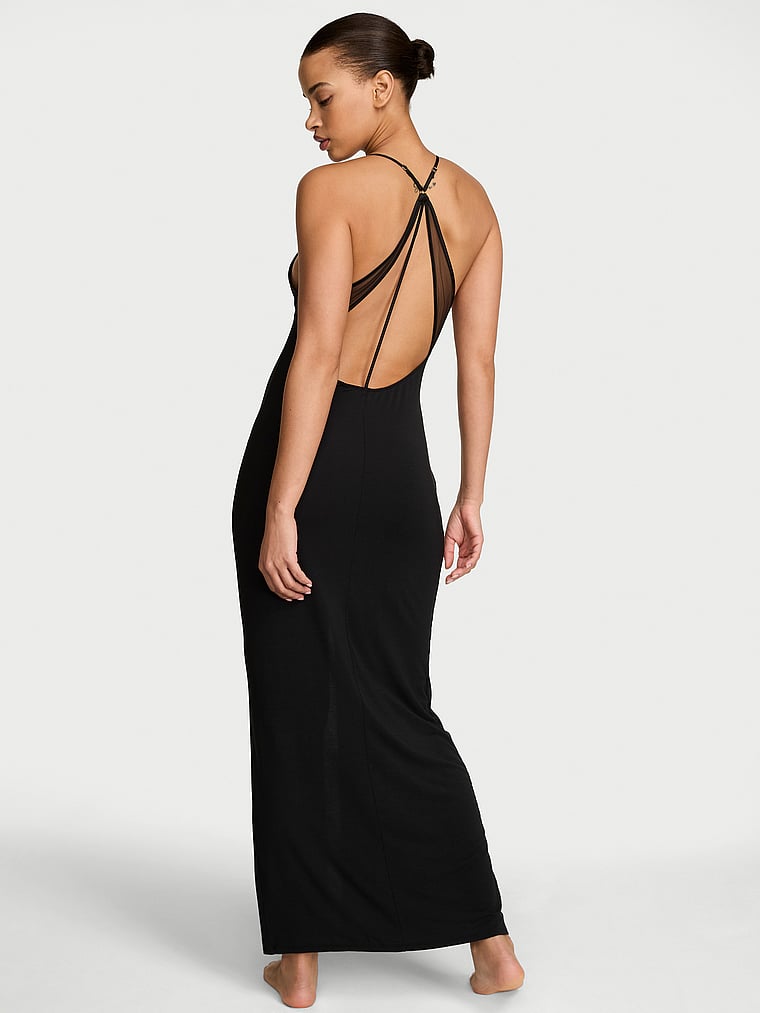 Sheer Reveal Modal High-Neck Maxi Slip Dress