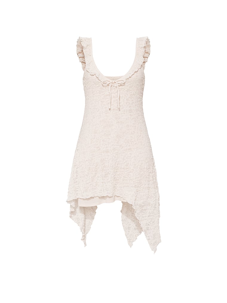 PINK Handkerchief-Hem Midi Dress, Winter White, offModelFront, 3 of 4