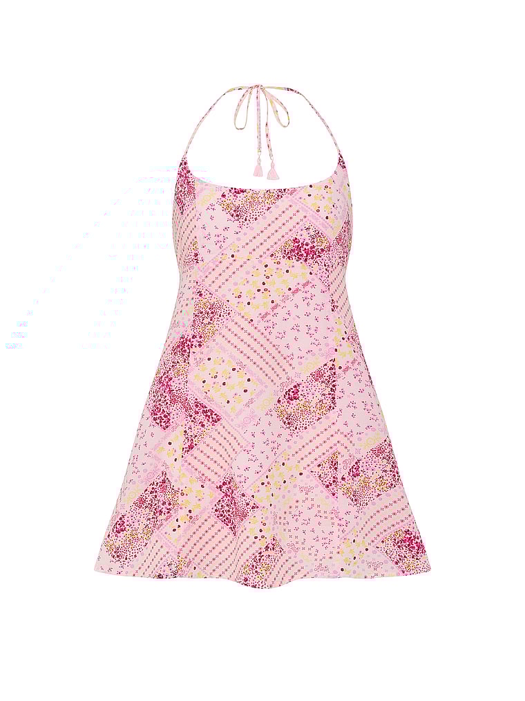 PINK Halter Corset Dress, Pink Tulip Floral, offModelFront, 3 of 3