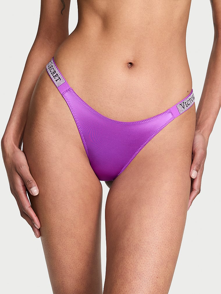 Victoria's Secret, Very Sexy Double Shine Strap Smooth Thong Panty, Purple, onModelFront, 1 of 4