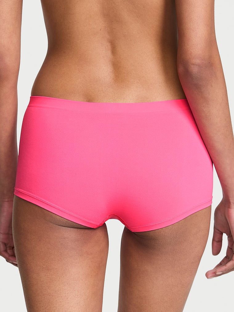 Victoria's Secret, Seamless Seamless Boyshort Panty, Bombshell Pink, onModelBack, 2 of 3