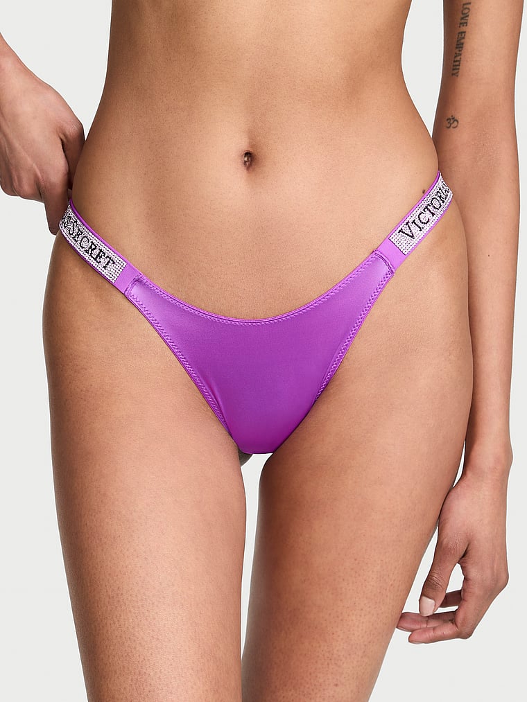 Victoria's Secret, Very Sexy Shine Strap Brazilian Panty, Purple, onModelFront, 1 of 2