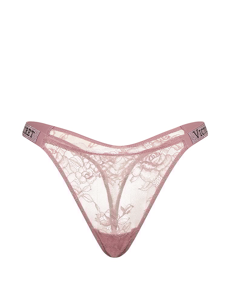 Victoria's Secret, Very Sexy Gradient Shine Strap Rose Lace V-String Panty, Dusk Rose, offModelFront, 3 of 4