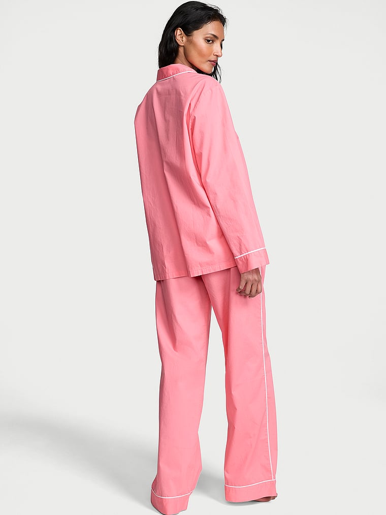 Victoria's Secret, Victoria's Secret Heritage Cotton Long Pajama Set, Pink Cocktail, onModelBack, 2 of 4