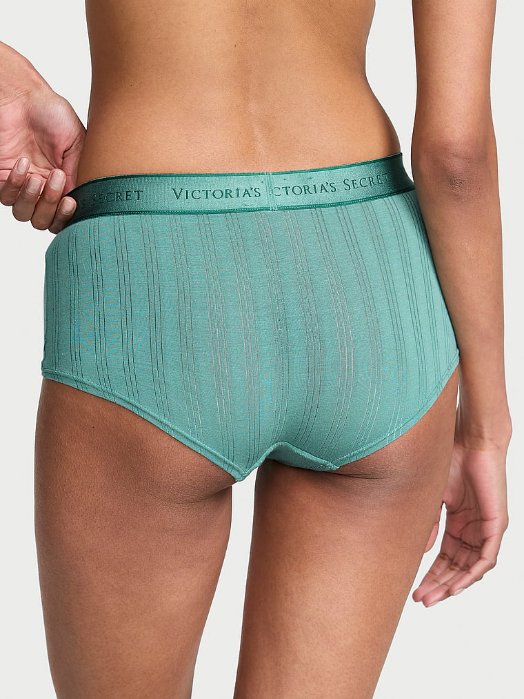 Victoria's Secret, Cotton Logo Cotton Lace Patch Boyshort Panty, Gentle Green, onModelBack, 2 of 3
