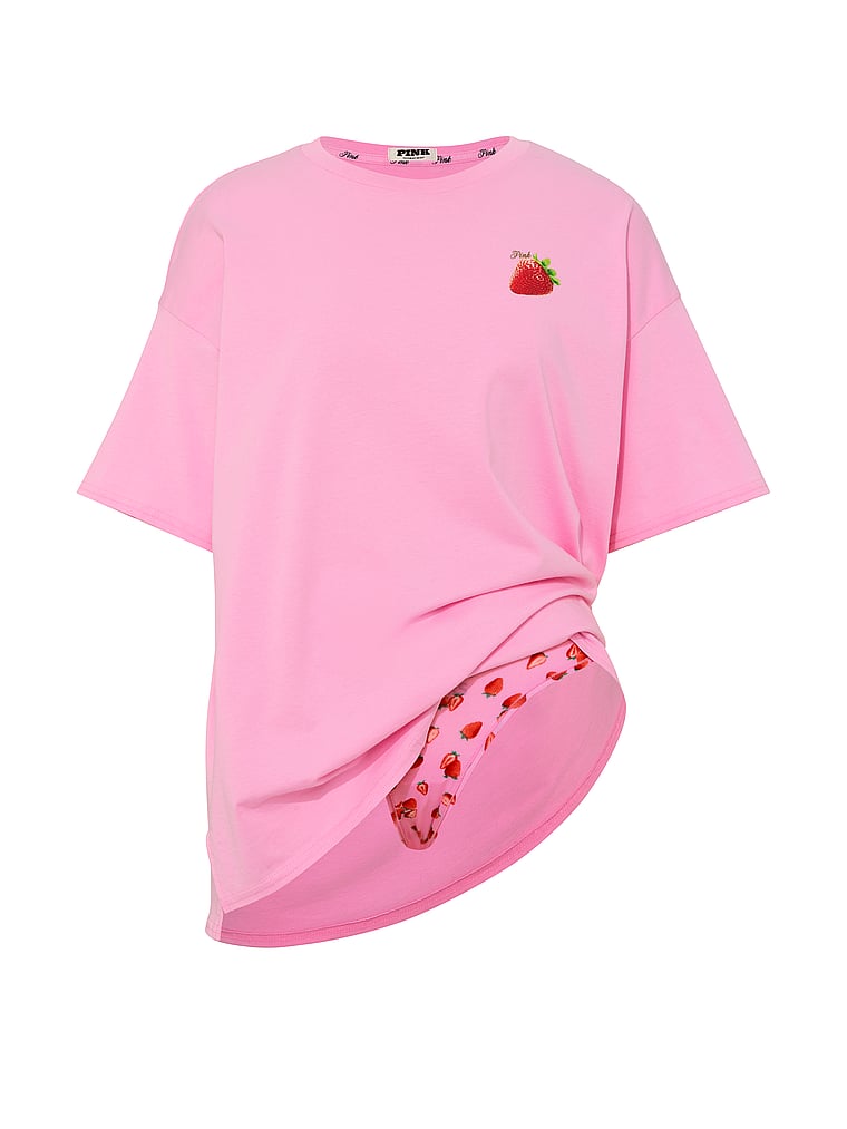 PINK Cotton Side-Slit Tee & Panty Set, Pink Lollipop Berries, offModelFront, 3 of 4
