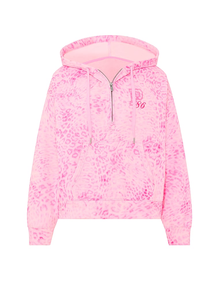 PINK Campus Fleece™ Half-Zip Hoodie, Pink Leopard, offModelFront, 3 of 3