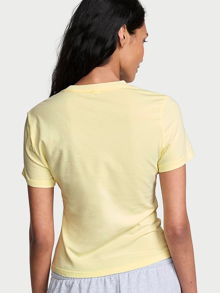 Victoria's Secret, Angel Essentials Stretch Cotton Fitted Tee, Washed Lemonade, onModelBack, 2 of 3