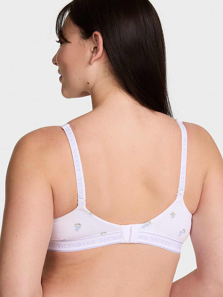Victoria's Secret, The T-shirt Cotton Logo Hardware Lightly Lined Full-Coverage Bra, White Floral, onModelBack, 2 of 3