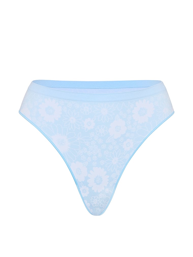 PINK Seamless Brazilian Panty, Spray Blue Floral Print, offModelFront, 3 of 3