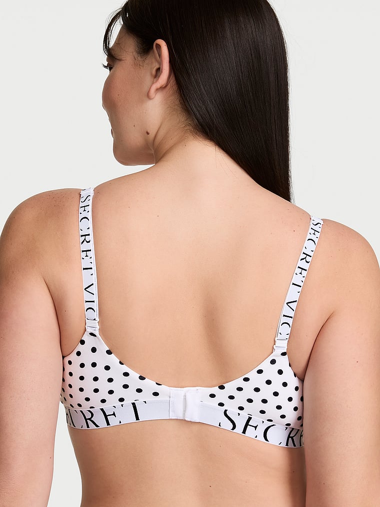 Victoria's Secret, The T-shirt Cotton Embroidered Lightly Lined Demi Bra, White Dots, onModelBack, 2 of 3