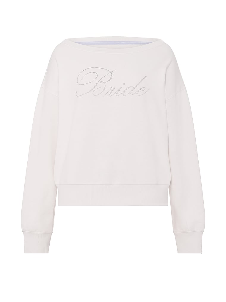 Victoria's Secret, Angel Essentials Off-Duty Terry Boatneck Sweatshirt, Coconut White, offModelFront, 3 of 3