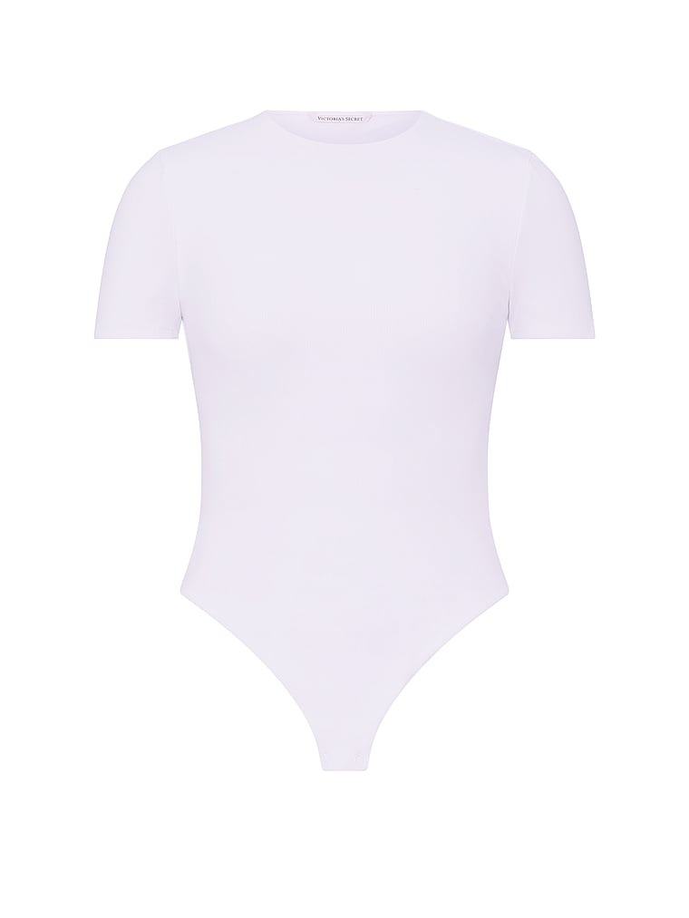 Victoria's Secret, Victoria's Secret Shapewear by Victoria Smoothing Rib Tee Bodysuit, VS White, offModelFront, 3 of 3