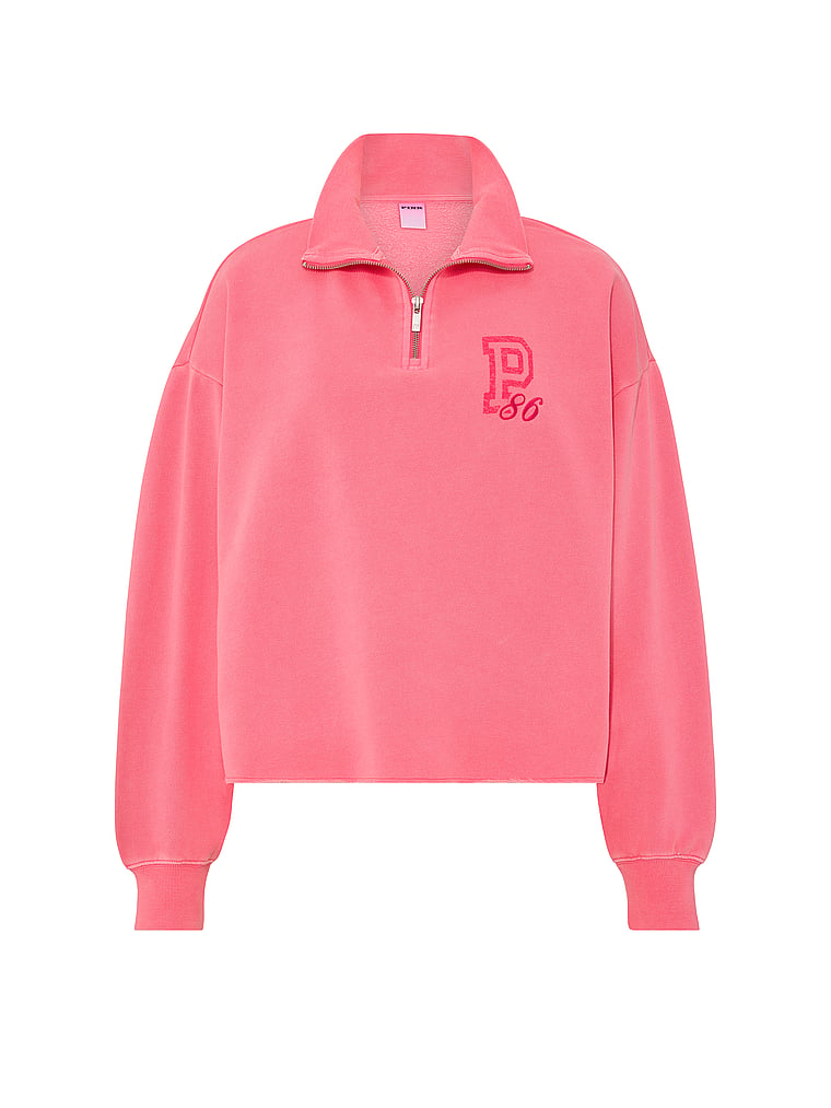 PINK Campus Fleece™ Quarter-Zip Straight-Cut Sweatshirt, Vivid Pink, offModelFront, 3 of 3