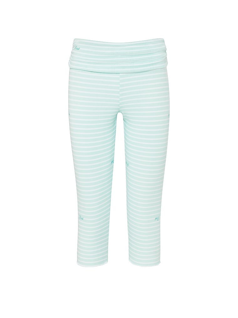 PINK Soft Luxe Pointelle Foldover Capri Pants, Spray Blue Stripes, offModelFront, 3 of 3