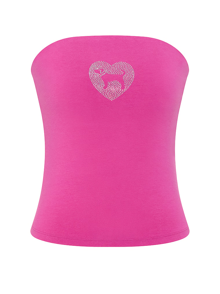 PINK All-Day Cotton™ Side-Ruched Tube Top, Pink Fire Shine, offModelFront, 3 of 4