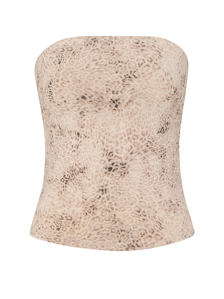 PINK All-Day Cotton™ Side-Ruched Tube Top, Natural Leopard, offModelFront, 3 of 3