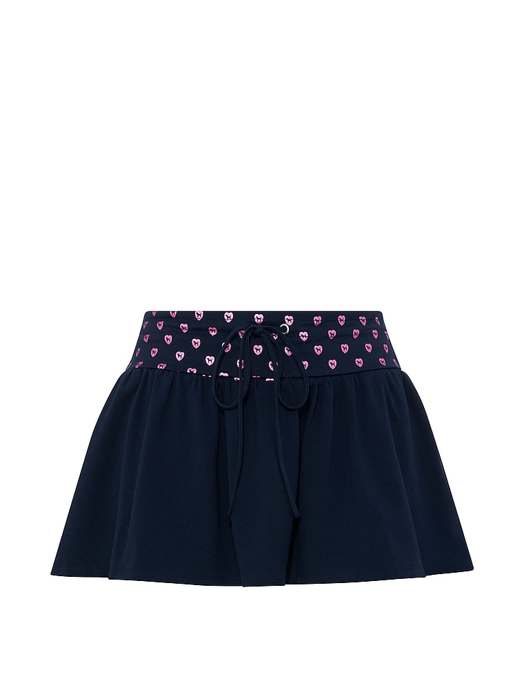 PINK All-Day Cotton™ Foldover Flirty Mini Skort, Noir Navy Foil, offModelFront, 3 of 3