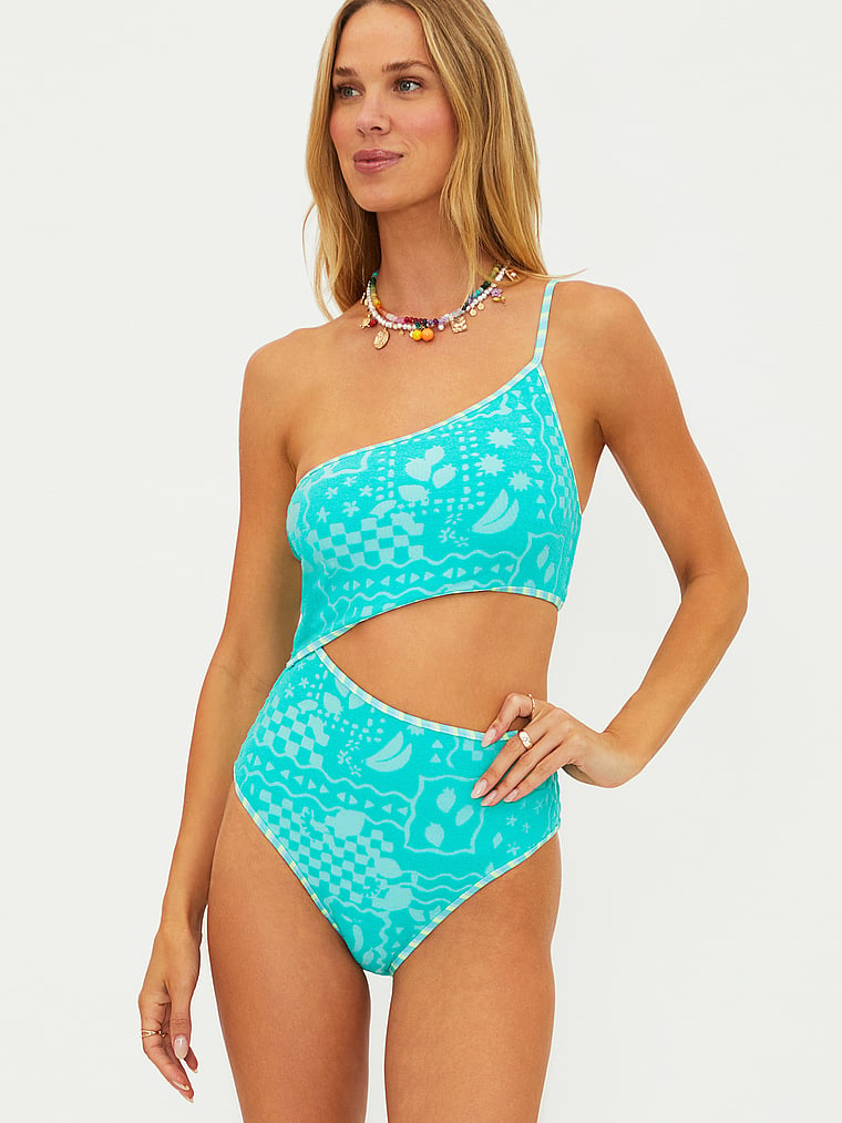 Victoria's Secret, Beach Riot Liora One-Piece Swimsuit, Aqua Haze Print, onModelFront, 1 of 2