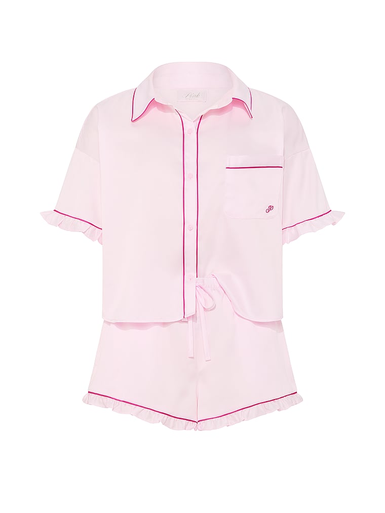 PINK GRWPINK™ Satin Short-Sleeve and Shorts Pajama Set, Pink Tulip, offModelFront, 3 of 3