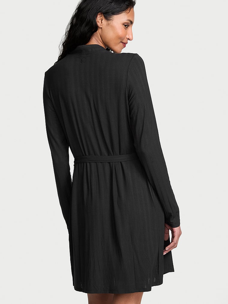Victoria's Secret, Victoria's Secret SoSoft™ Modal Ultra-Fine Short Robe, Black, onModelBack, 2 of 3