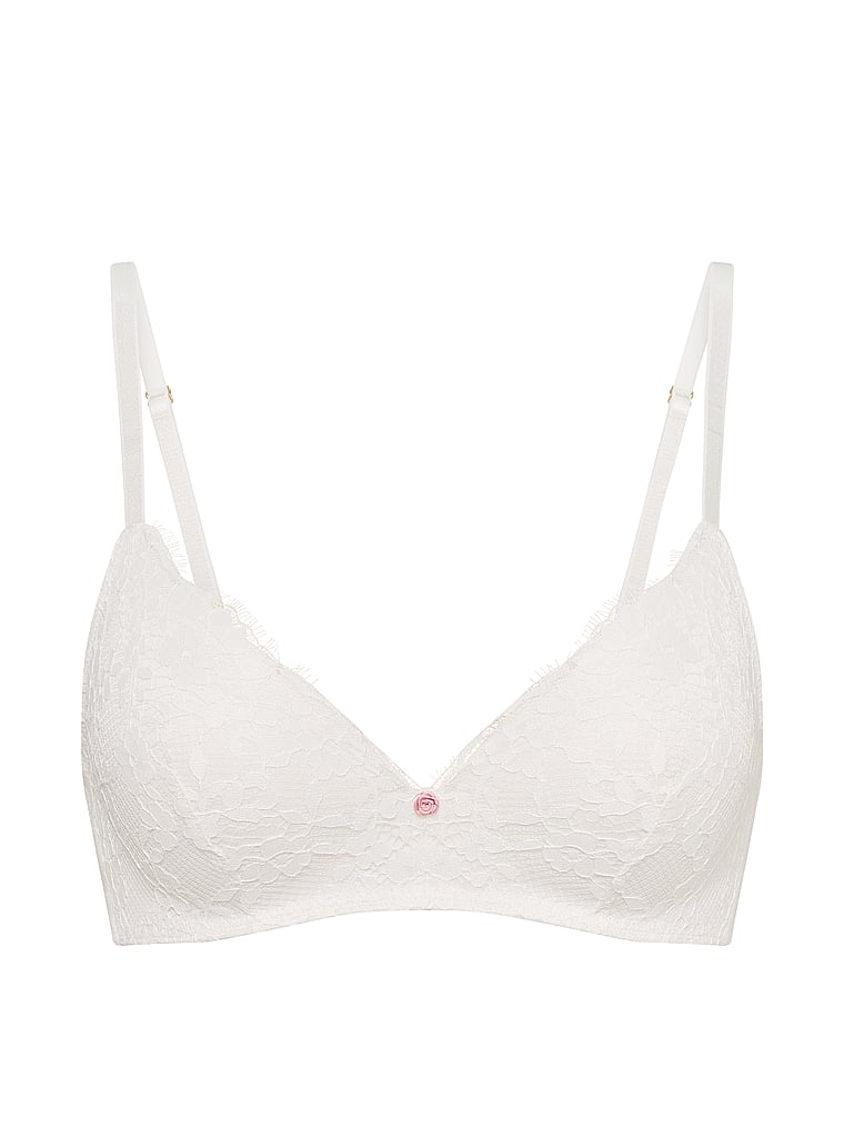 Victoria's Secret, Dream Angels Lace Wireless Push-Up Bra, Coconut White, offModelFront, 3 of 3