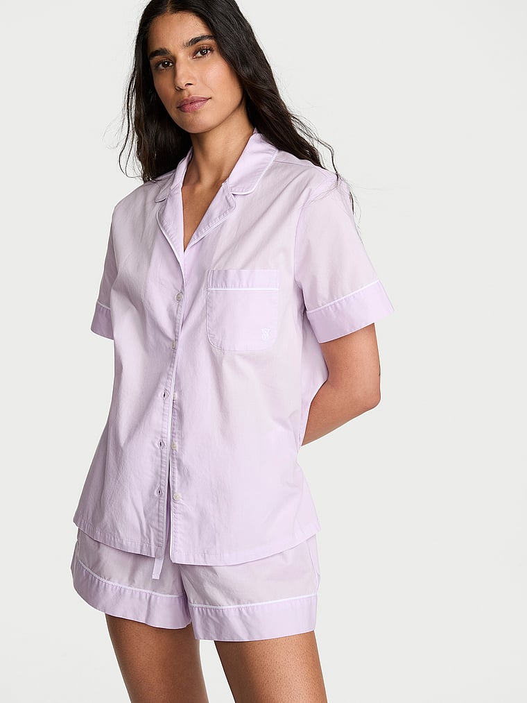 Victoria's Secret, Victoria's Secret Heritage Cotton Short Pajama Set, Perfume, onModelFront, 1 of 4 Anisha is 5'11" and wears S/Long