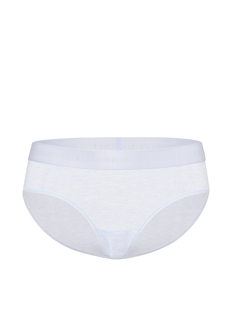 Victoria's Secret, Cotton Logo Cotton Shine Patch Hiphugger Panty, Heather Air Blue, offModelFront, 3 of 3