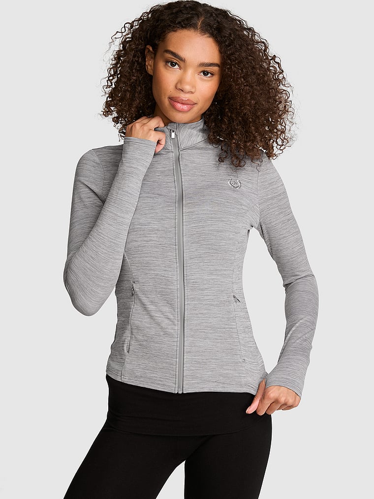 PINK Relay Full-Zip Jacket, Grey Marl, onModelFront, 1 of 3
