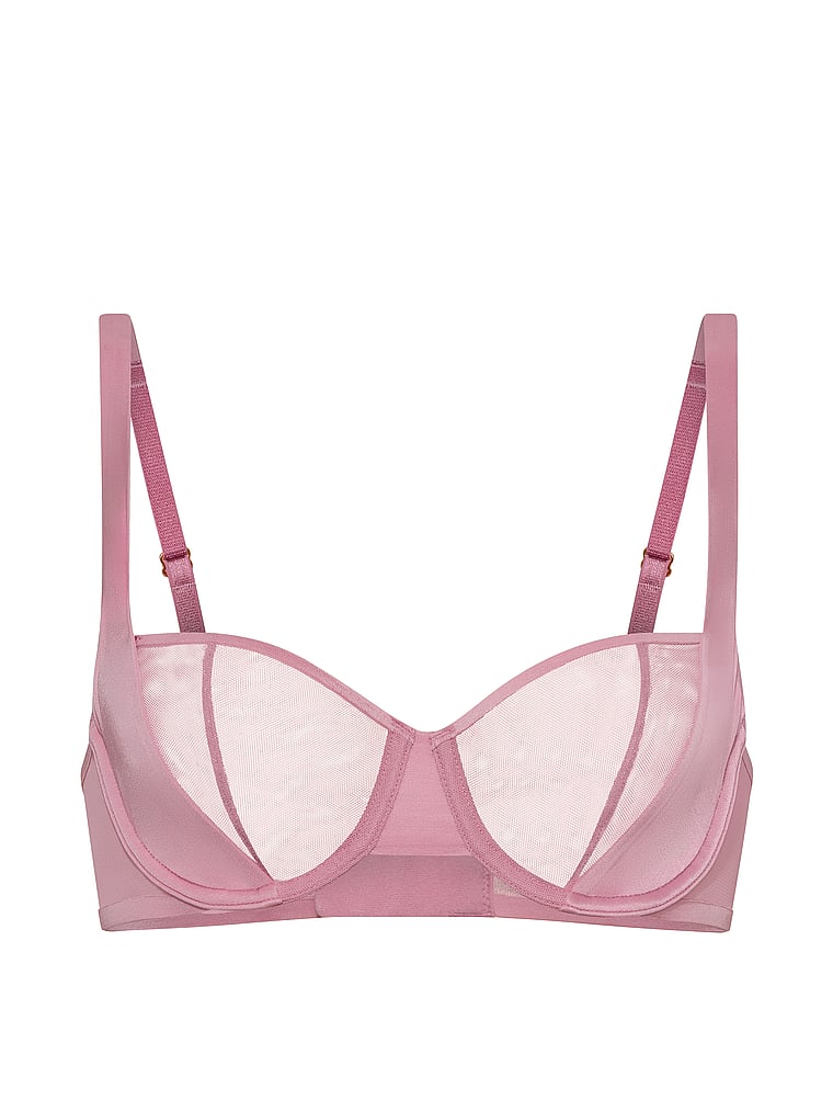 Victoria's Secret, Very Sexy Sheer Reveal Unlined Balconette Bra, Dusk Rose, offModelFront, 3 of 3