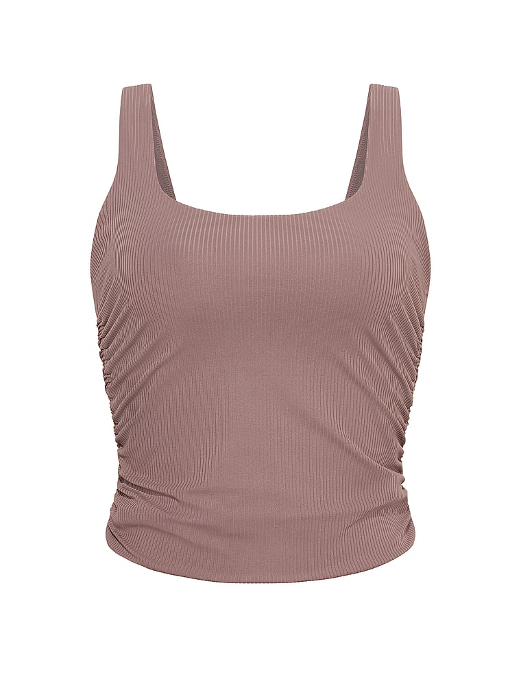 Victoria's Secret, VSX VSX Elevate™ Rib Ruched Tank Top, Cloudy Grey, offModelFront, 3 of 3