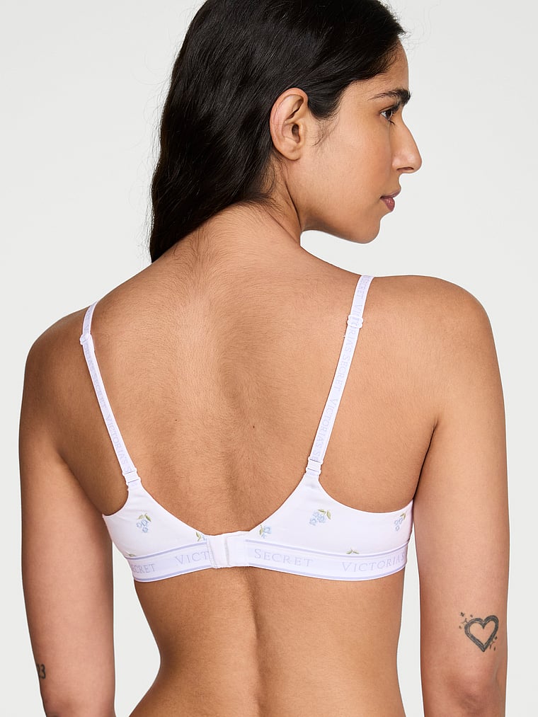 Victoria's Secret, The T-shirt Cotton Embroidered Lightly Lined Demi Bra, White Floral, onModelBack, 2 of 4 Anisha is 5'11" or 180cm and wears 34B or Small