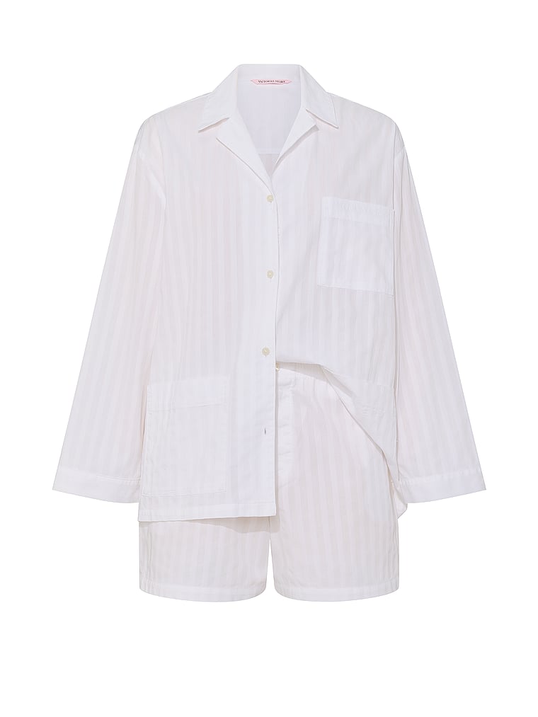 Victoria's Secret, Victoria's Secret Heritage Cotton Long-Sleeve Short Pajama Set, VS White, offModelFront, 3 of 4