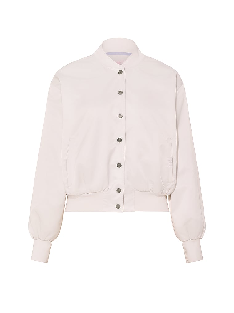 Victoria's Secret, Angel Essentials Bridal Satin Shine Baseball Jacket, Coconut White, offModelFront, 3 of 3